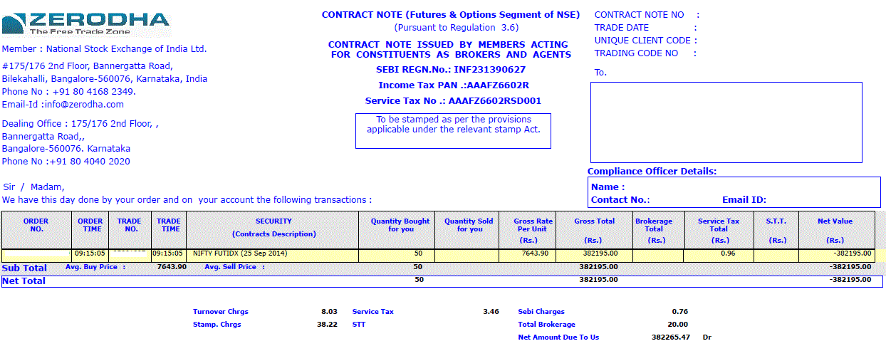 Contract Note Buy Order - NSE Future (NIFTY)